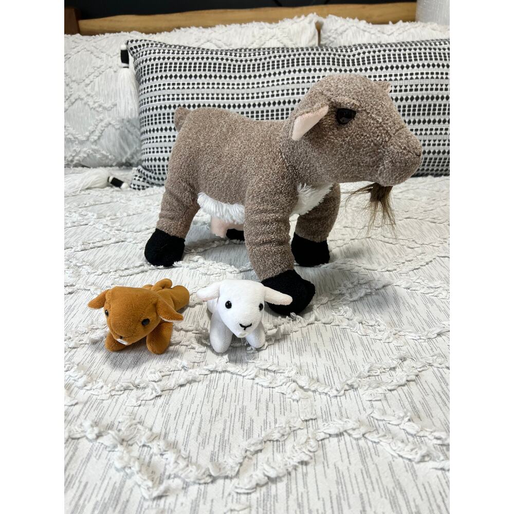 Realistic Birthing Nursing Goat with 2 Kids Stuffed Animal Plush
